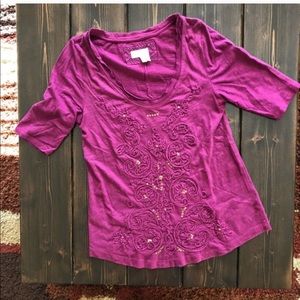 Anthropologie Meadow Rue Plum French Knot SS Top